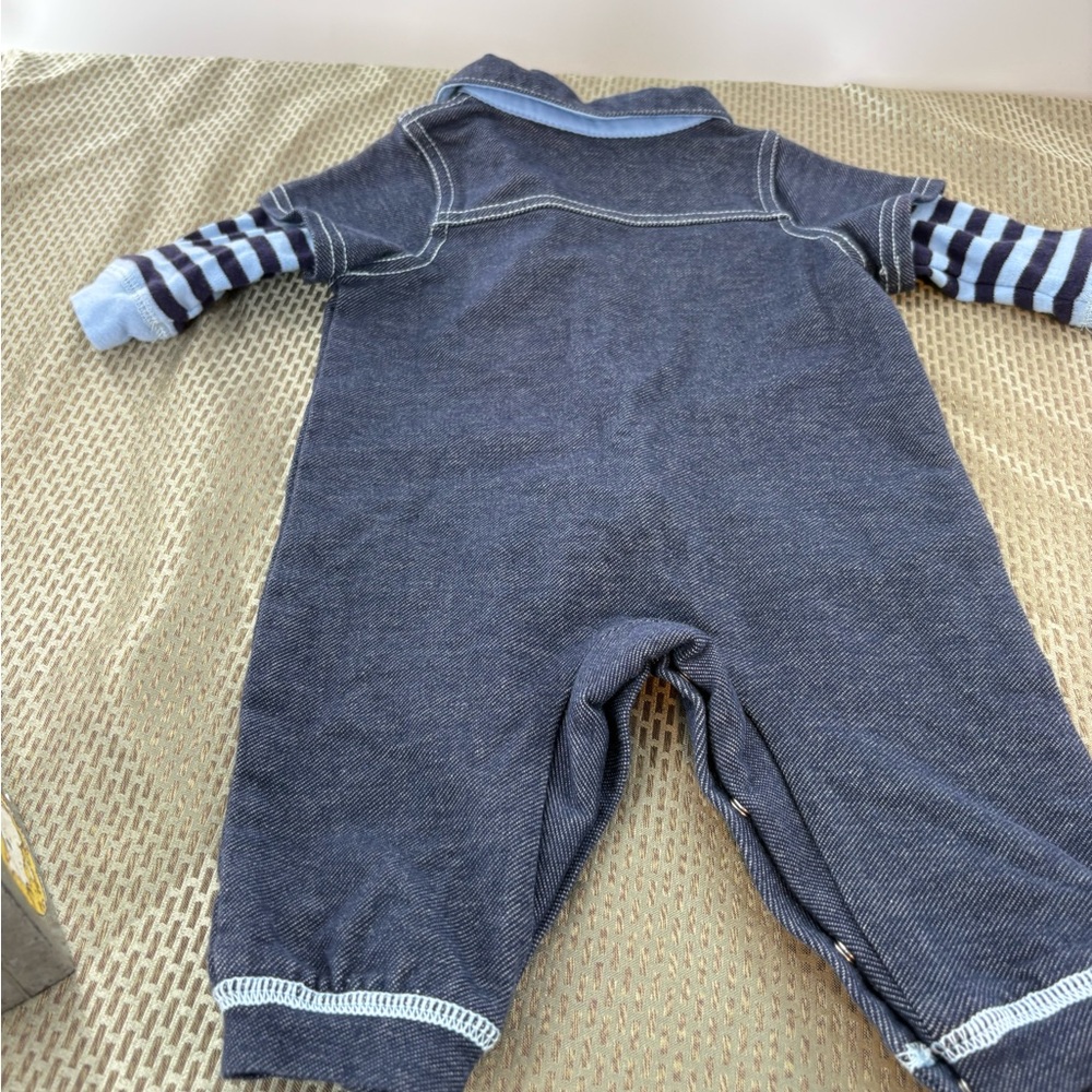 GUESS Baby Boy One-Piece Denim Romper Playsuit Striped Sleeves Size 3-6 months - Picture 8 of 14